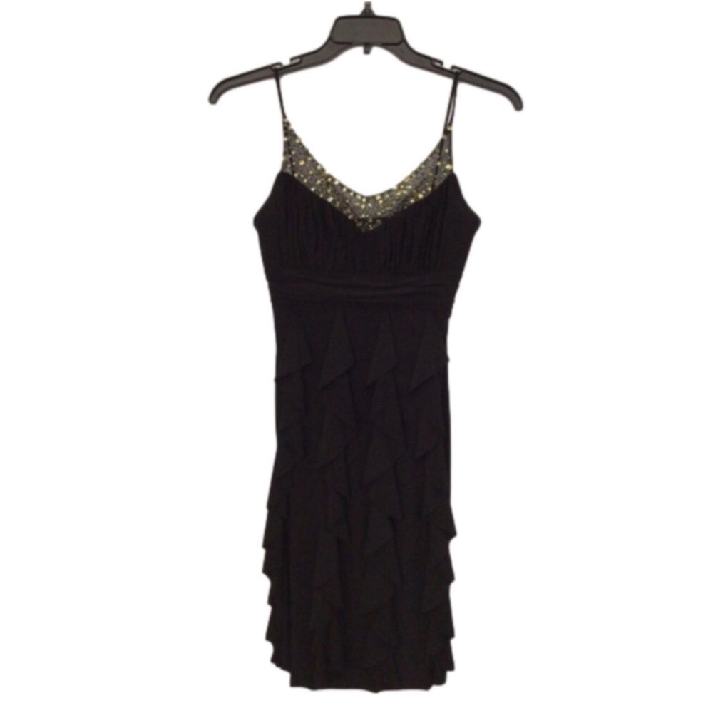 Betsy & Adam Black Sleeveless Midi Dress With Yellow/Black Sequins. Size 6.